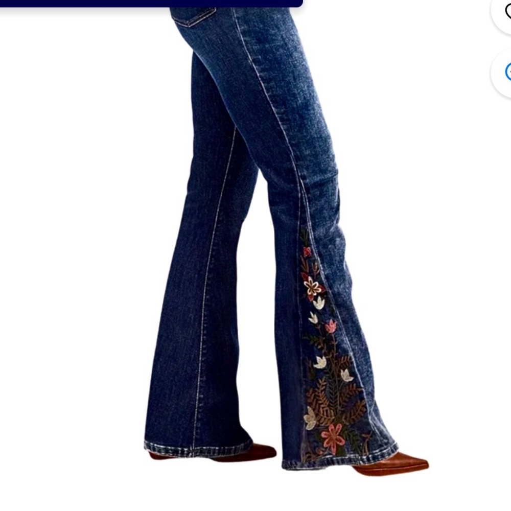 Embroidered Dark Blue Flare Jeans